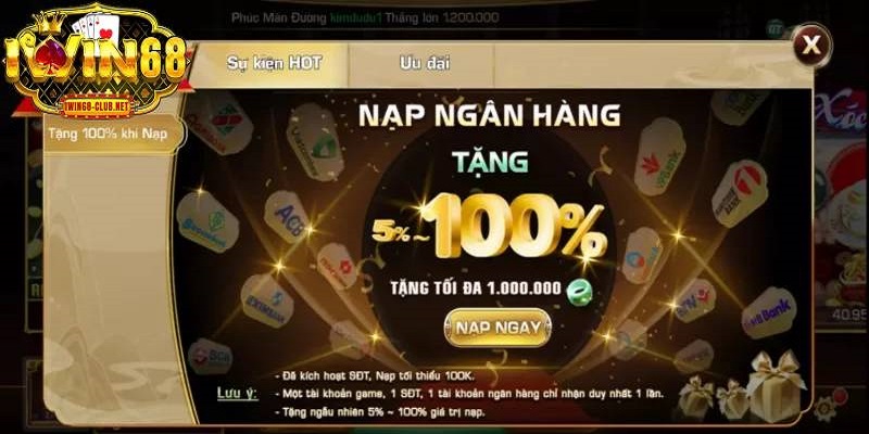 Khuyến mãi IWIN68 tân thủ nạp tiền lần đầu 100%