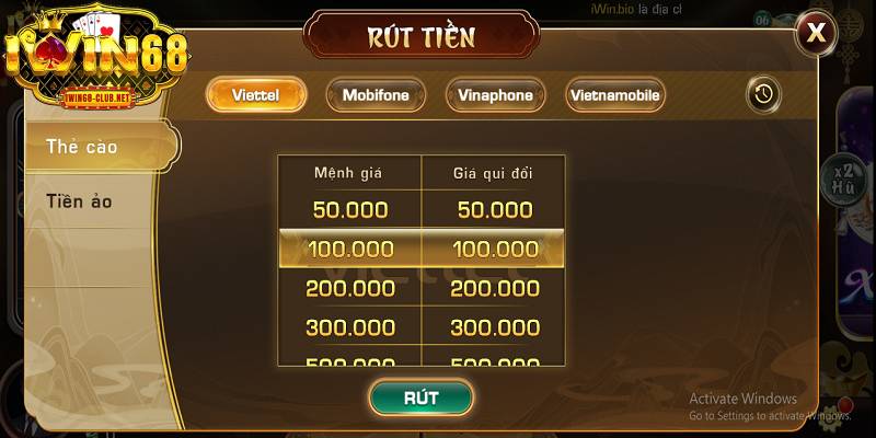Thủ tục rút thưởng từ IWIN68 qua thẻ cào điện thoại đơn giản